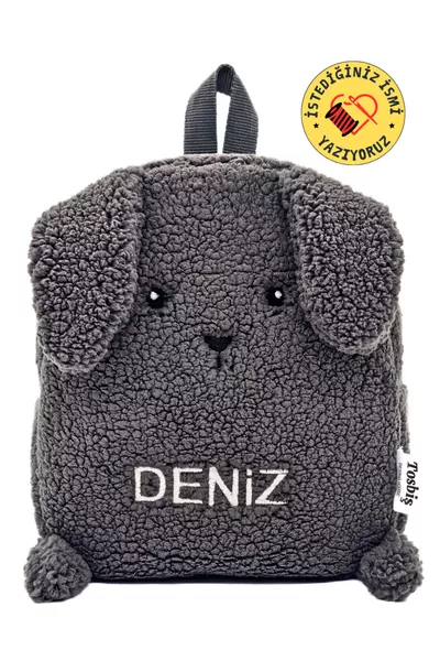 [WE WRITE THE NAME YOU WANT] Rabbit Anthracite (FIGURE+NAME) 0-8 Years Kids Backpack, Kindergarten Preschool