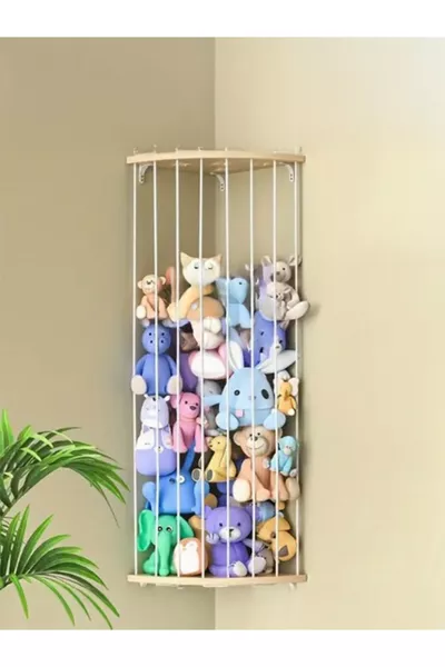 مستودع الألعاب رف زاوية أبيض بحزام مطاطي موفر للمساحة رف ألعاب محشوة لتخزين الألعاب