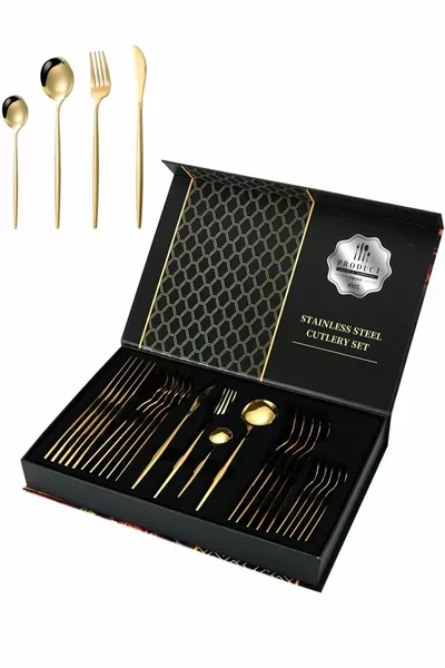  Staal -delige Gouden Eetlepels Vorken Messen Set sr