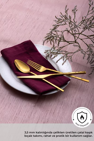 Комплект прибори за десерт с кутия Alba  части за 6 души, бляскаво злато, включващ вилици, лъжици и ножове