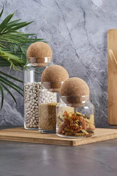 Ensemble de 3 bocaux en verre avec couvercle en liège Peortti Sughero et ensemble d'épices 