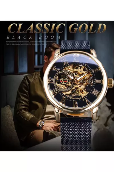 ساعة رجالية ميكانيكية، تصميم زجاج شفاف، آلية داخلية نشطة، ساعة رجالية فاخرة