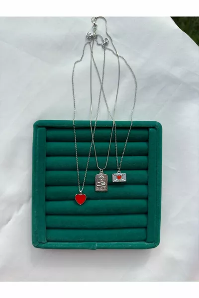 طقم قلادات ثلاثي / قلادة مدمجة من الفولاذ المقاوم للصدأ L مطلي بالرخام مع بطاقة رسالة على شكل قلب التاروت