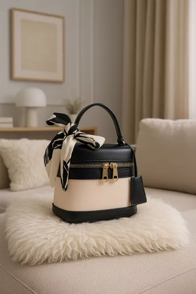 Borsa da donna nera e crema a tracolla con forma rettangolare per mano e spalla Melina