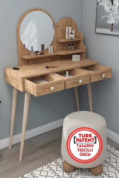Ruges Aynalı Makyaj Masası Ahşap Ayaklı Atlantik Çam