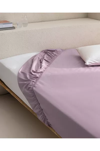 ملاءة سرير مانون بحجم كينغ بلس مطاطية % قطن رانفورس - لون برقوق فاتح