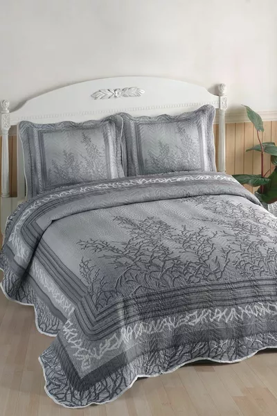 Серое стеганое двуспальное покрывало Eylül