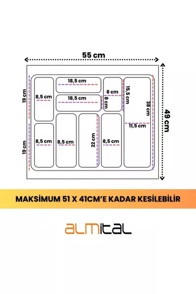  см. Скрин с антрацитен цвят с 9 отделения за лъжици, може да се реже до * см