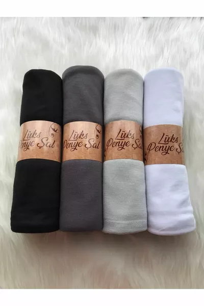 طقم شال من القطن الممشط 4 قطع (أسود - رمادي غامق - رمادي فاتح - أبيض)