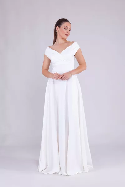 المرأة قارب الرقبة ماكسي طول مساء اللباس