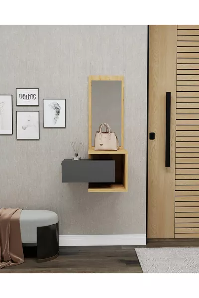 Stella Comò da Parete con Cassetti e Specchio Finitura Miele Chiaro Antracite - Stella