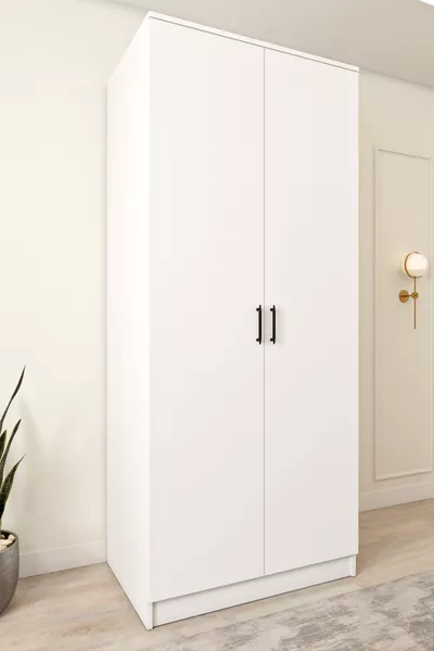 Ases  Wide Wardrobe 2-Door 2-Rail Closet White - Sapphire Oak