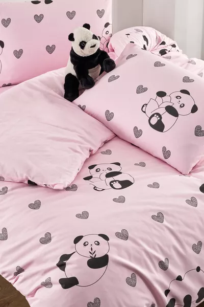 PINK PANDA DOUBLE DUVET COVER SET ( DUVET COVER & 2 PILLOWCASES)