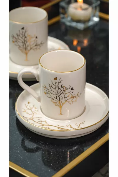 Gold-Gilded 4-Piece 2-Person Tree of Life Porcelain 2-Piece Cup Set  ml