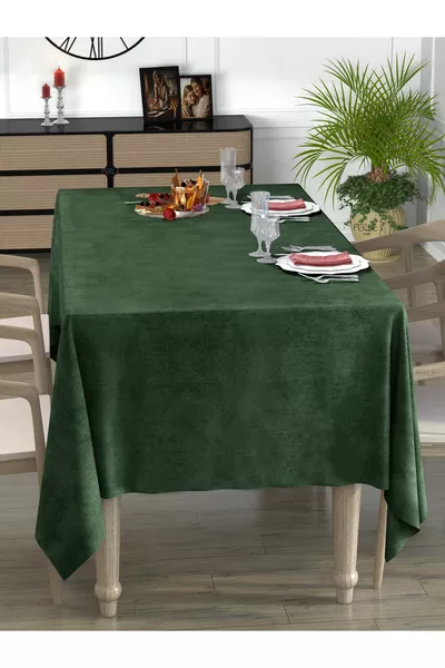Daily Series Velvet Textured Olive Leaf Colored Tablecloth