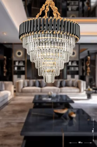 Palmira  cm Kristallen Luxe Kroonluchter met 6 Lampen - (zwart-goud)