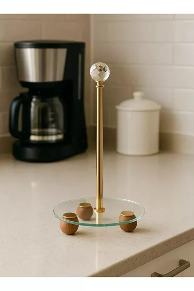 Gold Dekoratif Ahşap Top Ayaklı Kristal Taşlı Cam Kağıt Havluluk,peçete Rulo Kağıt Havlu Organizer