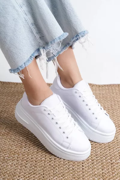 Scarpe da ginnastica quotidiane da donna Comfort bianche con suola alta di 5 cm