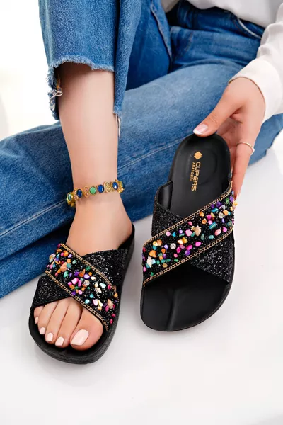 شبشب نسائي يومي أرثوبدي مزين بالأحجار أنيق للمنزل والشاطئ والبحر والخارج