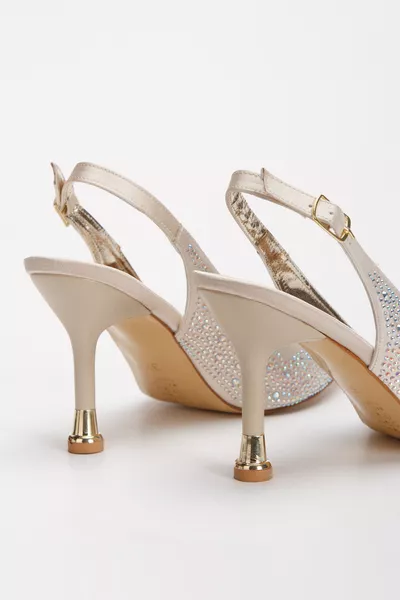 حذاء سهرة مرصع بالحجر للنساء باللون الذهبي