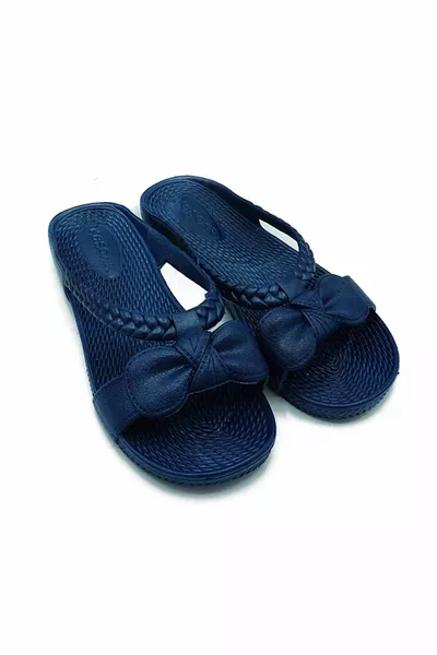 Дамски чехли с омекотена подметка за баня, балкон, плаж и улица, тъмносиньо