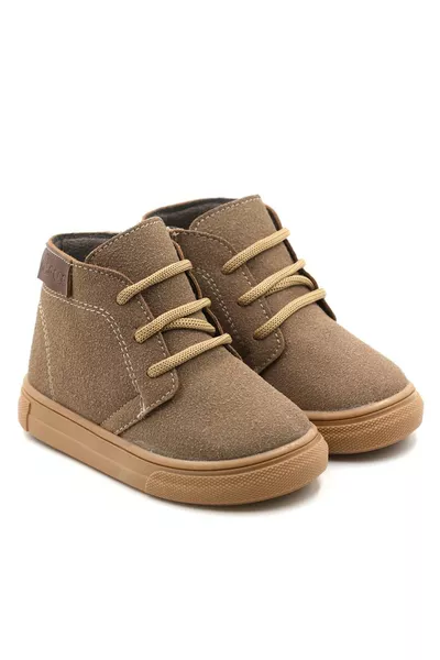 حذاء أطفال بطبق جلدي وسحّاب ورباط للأولاد والبنات