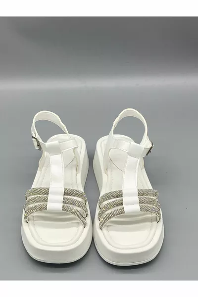 DRIE-BAND STENEN SANDALEN-Wit