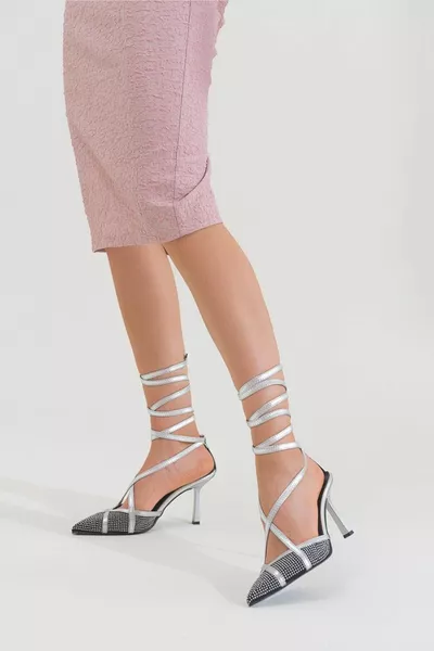 Judy Silver Stone Cravatta Alla Caviglia Tacchi A Spillo