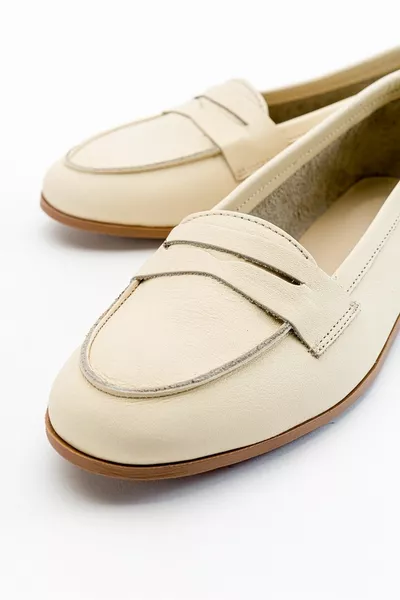  Ecru البيج الجلد جلد طبيعي المرأة الباليه الشقق