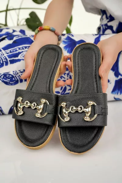 Donne Nero Casual Pantofole Fibbia Elegante Casa Mare Spiaggia Ospite Dote Pantofole