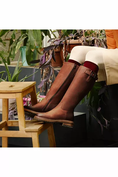 Purpurbraune Stiefel aus echtem Leder für Damen 