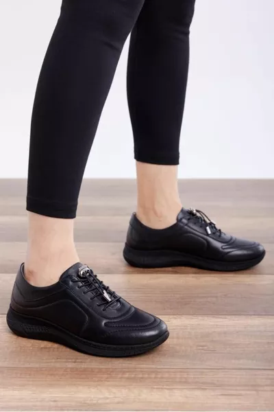 Chaussures décontractées en cuir véritable à lacets en caoutchouc pour femmes
