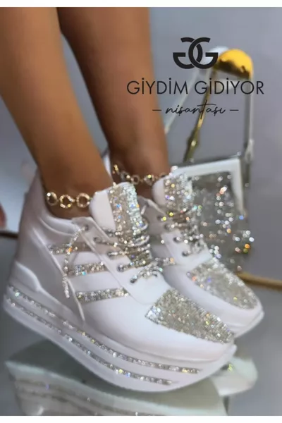 Ashley Crystal Stone Baskets à talon dissimulé Blanc