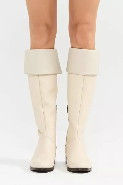 ٪ جلد طبيعي بيج نسائي أحذية Bihter