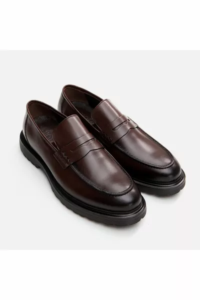 Brauner Herren-Loafer aus echtem Leder