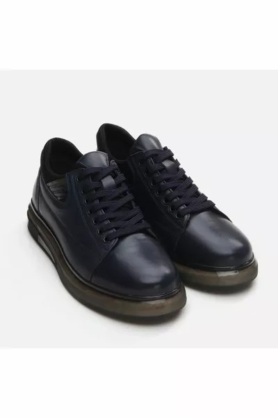 Echt lederen marineblauwe casual herenschoenen