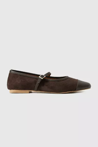 Coffee Suede Single Band Buckle Casual Women's Ballet Flats CAMEL