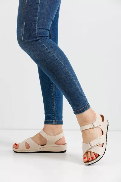 Women - Mother Velcro Orthopedic Soft Tbana Summer Sandals Model - Beige