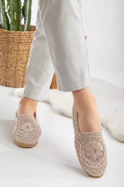 Ballerines tricotées pour femmes Chaussures de mère Chaussures décontractées Chaussures de ballerines en dentelle