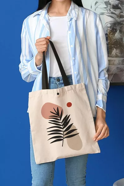 Snap Black Art Leaf Canvas Fabric Tote Bag