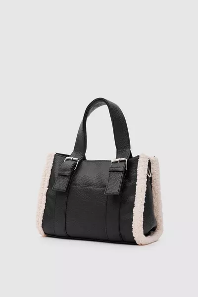 Kate Teddy Черная кожаная сумка-тоут с прожилками