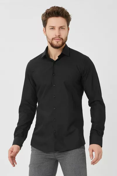 Schwarzes Slim Fit Straight Shirt für Herren