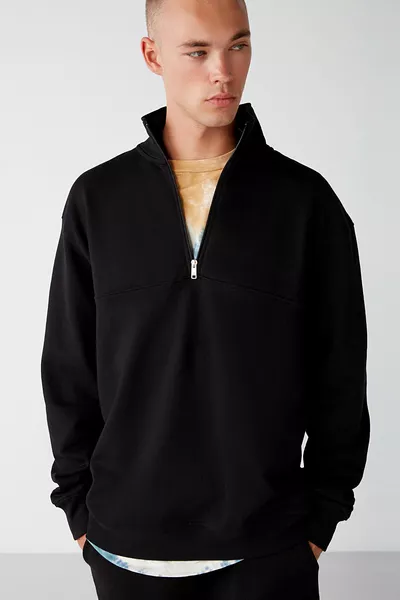 Рамка мужская полумолния воротник-стойка мягкая ткань флисовый обычный черный свитшот