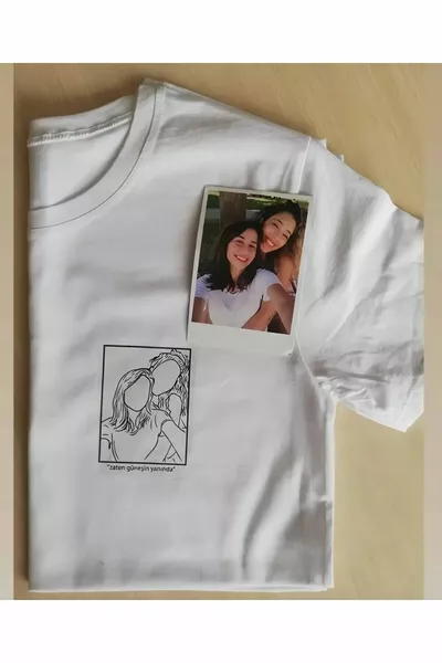 Linear Personalized Photo Drawing Printed T-shirt