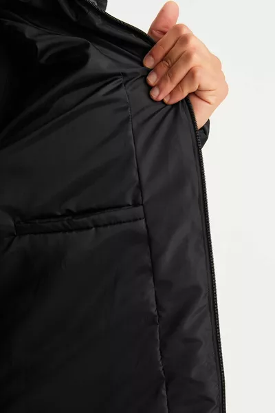 الرجال أسود سميك اصطف مقنعين معطف الشتاء البخاخ