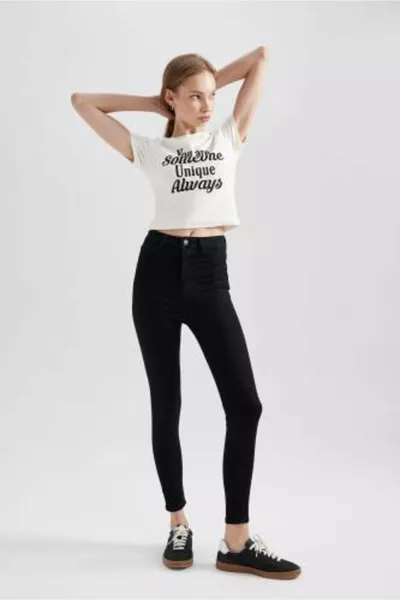 Jegging Vita Alta Gamba Stretta Tasca Alla Caviglia Base Dritto Jeans au