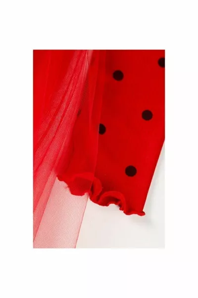 Linda Girls Princess Fluffy Tutu Jurk Lange Mouw Polka Dot Stretchy Lycra Rode Tule Kerstmis