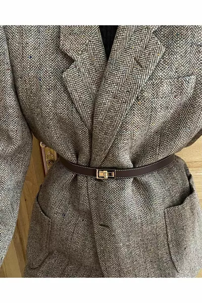 Gestikte Gouden Gesp Riem 2cm Bitter Bruin