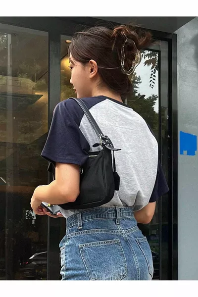 تي شيرت جيرسي واحد قطعة المهنة - رمادي أزرق كحلي مطبوع كبير الحجم رقبة طاقم قصير الأكمام تي شيرت