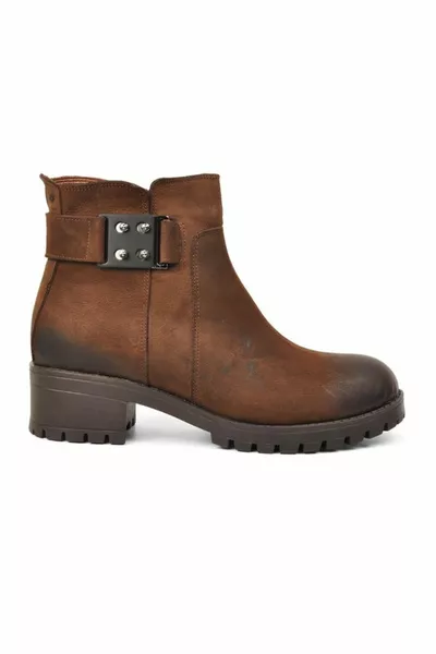 Coffee Nubuck Genuine Leather Heeled Women's Boots